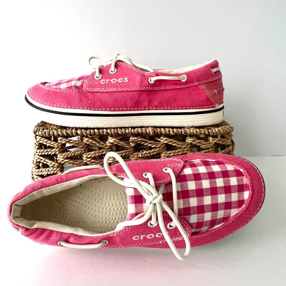 Crocs, Hover Boat Pink Gingham Check, Lace Ups, Size 9, Excellent - Picture 5 of 16